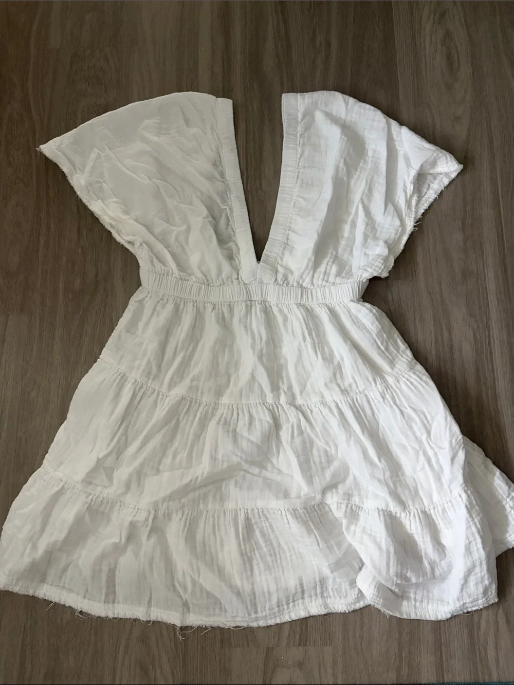 aerie White V-Neck Gauze Swim Cover-Up Dress